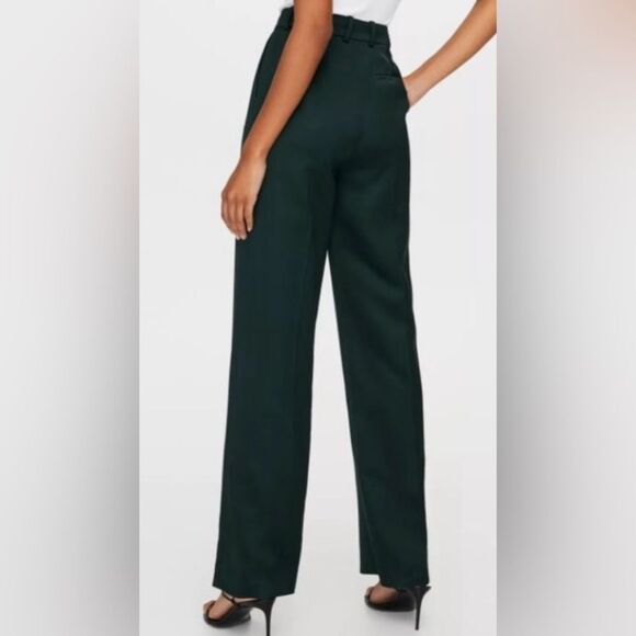 Aritzia Babaton Atelier Sadiki Dark Bottle Green High-Waisted Wide Leg Pants, 0 - Picture 3 of 16